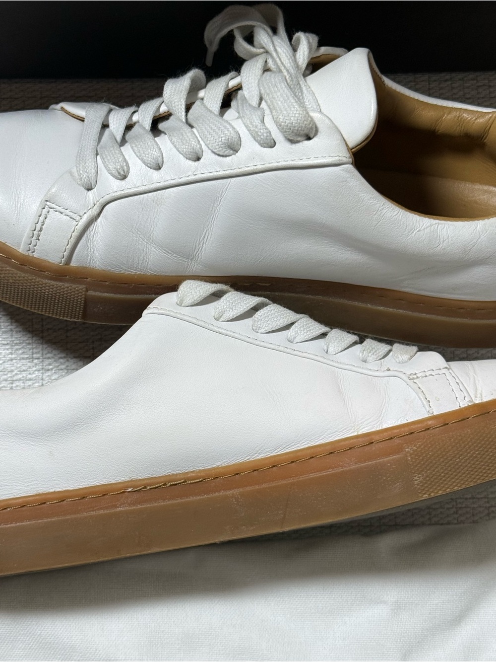 Thursday Boot Company Women’s White Sneakers with Gum Sole and Olive Heel - Picture 4 of 7